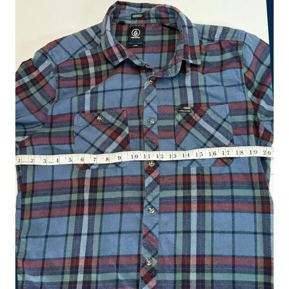 Volcom Men’s Modern Fit Flannel Button-Up Shirt – Blue/Red Plaid – Size M Skater - Picture 12 of 12